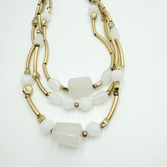 Chico’s Layered Matte Gold-Tone Necklace with Milky Quartz & Wavy Tube Chain - Picture 5 of 7
